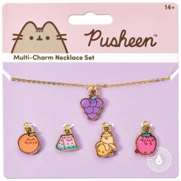 The Carat Shop Colgante + charms Frutas Pusheen, Collar 40cm con Plátano, Sandía, Uva, Fresa y Naranja, Aleación de Zinc