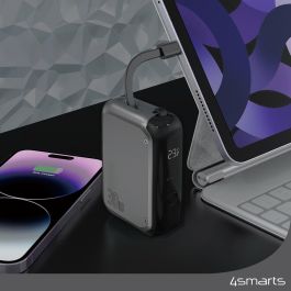 4smarts Powerbank Pocket 10000mAh con cable USB-C integrado, 30W, gris espacial para móvil