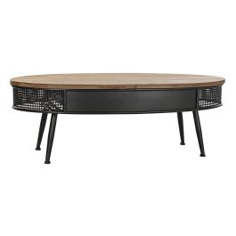 DKD Home Decor Mesa Centro Loft Desmontable de Abeto y Metal con 2 Cajones, Negro Marrón, 120x58x42 cm