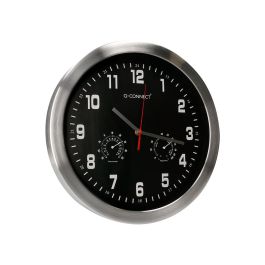 Reloj Q-Connect De Pared Metalico Redondo 35,5 cm Movimiento Silencioso Color Cromado Con Esfera Negra