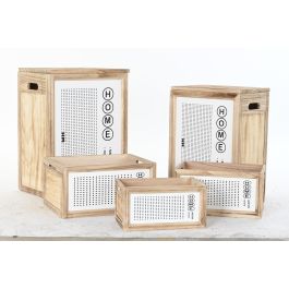 DKD Home Decor Cesta Ropa Natural Blanco 30 x 55 x 40 cm Set de 5 Paulownia