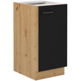 Mueble bajo - MODENA - 40 cm - 1 puerta batiente - Roble artesanal y negro mate - CUISINIER