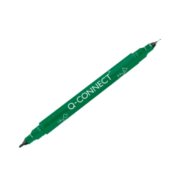 Q-connect Rotulador Marcador Permanente Doble Punta Color Verde Trazo 0,4 mm y 1 mm
