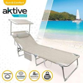 Tumbona plegable aluminio con parasol, almohada y bolsillo modelo ibiza 188x58x30/69cm