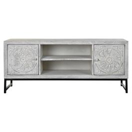 DKD Home Decor Mueble TV Blanco Mango y Metal 130 x 40 x 55 cm