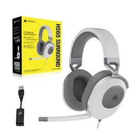 Corsair HS65 Auriculares Gaming Supraaurales con Cancelación de Ruido del Micrófono, Cable USB 1.5m, Color Blanco