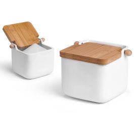 Salero de Cerámica Blanca con Tapa de Bambú Vessia 14.5x11x12 cm, 800 ml (6 Unidades) Precio: 51.3282. SKU: B183WTS39G