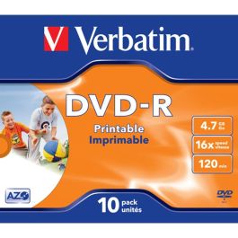Verbatim DVD-R Imprimible 4.7GB 16x 120 Minutos - Pack de 10 Unidades con Protección HardCoat y AZO
