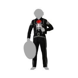 Disfraz de Calavera Negro para Hombre Adulto XS-S, Halloween, Día de Muertos. Incluye Chaqueta, Pantalón, Camisa y Cinturón.