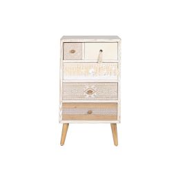 DKD Home Decor Cajonera Boho Blanco Natural Abeto Algodón 4 Cajones 48x35x89 cm