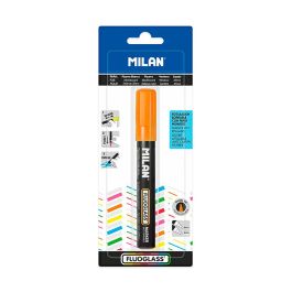 Milán Rotulador Borrable Fluoglass 2 Punta Biselada 2-4mm Naranja para Superficies Lisas