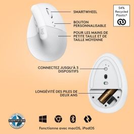 Ratón Inalámbrico Logitech Lift Blanco Ergonómico 4000 dpi