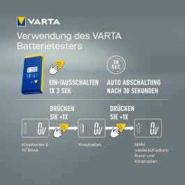 Varta Comprobador de pilas LCD 893101111, para pilas redondas y de botón, compatible con alcalino, litio, zinc carbono y NiMH, con apagado automático