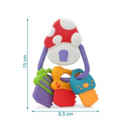 KioKids Llavero Sonajero Mordedor Musical Champiñón con Llaves Blandas, 12 Melodías y Alivio Dentición para Bebés +3 Meses