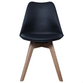 Home Deco Factory Silla COPENHAGUE Acolchada Negra Diseño Escandinavo Patas Madera Haya 49x58x81.5cm