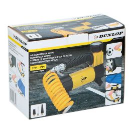 Dunlop Compresor metálico para coche 12V, 100psi/7bar, cable 2.8m, manguera 1.5m, incluye tres boquillas