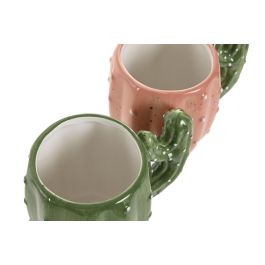 DKD Home Decor Taza Tropical Cactus Verde Naranja 400ml Porcelana 10.3 x 9 x 14.5 cm (4 Unidades)