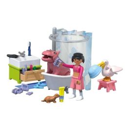 Playmobil Divertido Baño de Animales 1-2-3 - Figura de Mujer, Hipopótamo Bebé, Pelícano, Nutria, Accesorios, Edad Mínima 3 Años, Plástico