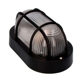 Edm Aplique Oval de Pared y Techo Modelo Tarragona IP54 Negro E27 40W 220-240V, Plástico/Cristal, 11,4x20,2x10 cm
