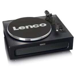 Lenco LS-430BK Tocadiscos de tracción por correa con Bluetooth 5.0 y Altavoces, 33/45 RPM, Imitación Piel, Negro