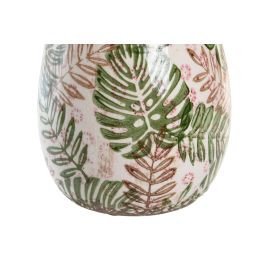 Jarron Tropical DKD Home Decor Blanco Verde 13 x 26 x 13 cm (2 Unidades)