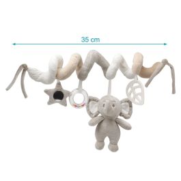 KioKids Peluche Espiral Elefante Interactivo con Mordedor Sonajero para Cuna y Carrito Bebé +0 Meses Gris Beige 35 cm