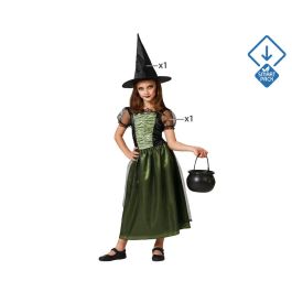 Disfraz Bruja Verde Vestido Con Sombrero Para Niña Infantil 7-9 Años Halloween