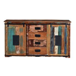 Giner y Colomer Aparador Madera Reciclada Multicolor 81x130x38 cm 2 Puertas Correderas 4 Cajones Precio: 943.7879. SKU: B1ANDXSTAM