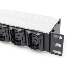 DIGITUS Regleta de enchufes PDU 1U, 230V 16A, Perfil Aluminio, 8x C13, 2x C19, Monofásico para Rack de 19"