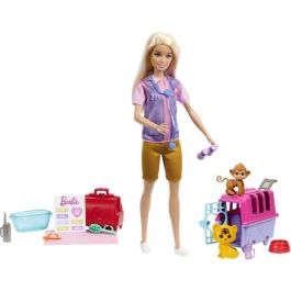 Barbie HRG50 Muñeca Tú Puedes Ser Rescatadora de Animales con Mono y Tigre Bebés, +3 años