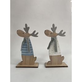 DKD Home Decor Figura Navidad Reno Moderna MDF Poliester Azul Blanco Natural Plateado 4.5 x 24 x 12 cm (12 Unidades)