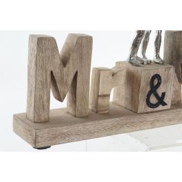 DKD Home Decor Figura Decorativa Mr & Mrs Scandi Marrón Plateado de Madera de Mango y Aluminio 51x7.5x28 cm