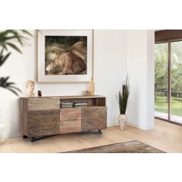 GINER Y COLOMER Aparador Acacia Madera y Metal Natural Negro 2 Puertas 3 Cajones