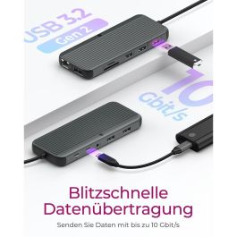 ICY BOX IB-DK4060-CPD Docking Station USB-C 12 en 1 PD 100W con 2x HDMI, DisplayPort, Ethernet, Lector de Tarjetas y 7680x4320