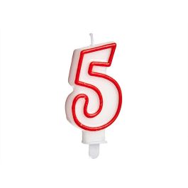 Vela Cumpleaños Número 5 Blanca Borde Rojo Arte Regal 4.2x8.2x1 cm (72 Unidades) Vela Cumpleaños Número 5 Blanca Borde Rojo Arte Regal 4.2x8.2x1 cm (72 Unidades)
