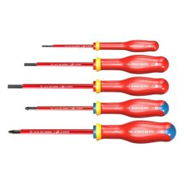Facom Juego de 5 destornilladores aislados 1000V - Incluye 3 ranurados (2.5x75, 4x100, 5.5x125) y 2 Pozidriv (1x100, 2x125) Precio: 51.49999943. SKU: B1C87PM29X