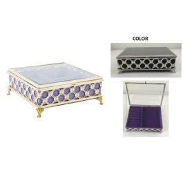 DKD Home Decor Joyero Tradicional de Metal y Cristal en Tonos Lila y Plateado, Ideal para Almacenar Joyas, con Medidas de 22x22x7 cm
