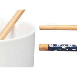 Bowl de Porcelana Asiático Blanco con Palillos de Bambú Kinvara 24x10.7x13.3 cm (12 Unidades) Bowl de Porcelana Asiático Blanco con Palillos de Bambú Kinvara 24x10.7x13.3 cm (12 Unidades)