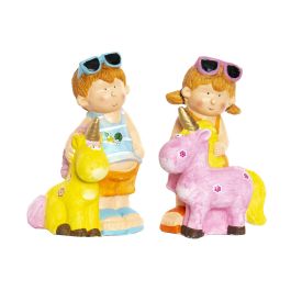 DKD Home Decor Figura Mediterraneo Unicornio Rosa Azul de Fibra de Vidrio 40x23x19 cm (2 Unidades) Hecha a mano