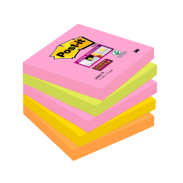 Post-it Bloc de Notas Adhesivas Super Sticky 76x76 mm con 90 Hojas Pack de 5 Bloc Colores Surtidos