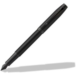 Parker Füller IM Achromatic Negro Punta Fina Azul con Clip, Acero Inoxidable, Sistema Cartucho, en Caja de Regalo