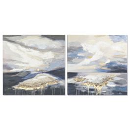 DKD Home Decor Cuadro Moderno Abstracto Azul Dorado Lienzo Pino Pintado a Mano 100x100 cm (2 Unidades) Precio: 98.50000039. SKU: S3028257