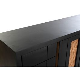 DKD Home Decor Buffet Negro y Natural de Madera de Mango y Ratán con Patas de Metal, 4 Puertas, 2 Estanterías, 160x40x90 cm