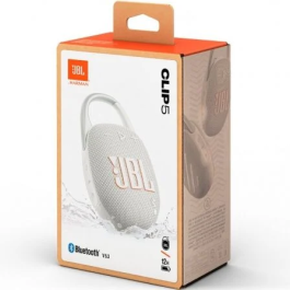 JBL Altavoz Bluetooth Clip 5, 7W, Sonido JBL Pro Ultraportátil, Mosquetón Integrado, Hasta 15 Horas de Reproducción, Blanco