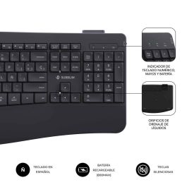Subblim COMBO DUAL OFFICE PROWAVE BLACK - Pack Teclado y Ratón Ergonómicos Inalámbricos Multidispositivo, Bluetooth 5.3 y USB 2.4G, Recargables, Negro