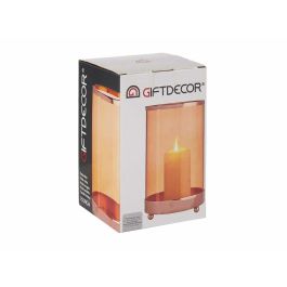 Giftdecor Base de Vela de Cristal Cilíndrica Ámbar con Metal Cobre, 12x19 cm (8 Unidades)