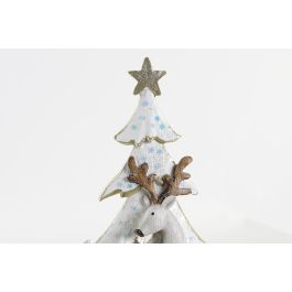 DKD Home Decor Figura Decorativa de Navidad Moderna con Diseño de Reno Blanco Dorado en Resina - Adorno Navideño 6x25x15 cm