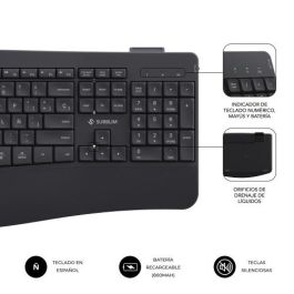 Subblim COMBO DUAL OFFICE PROWAVE BLACK - Pack Teclado y Ratón Ergonómicos Inalámbricos Multidispositivo, Bluetooth 5.3 y USB 2.4G, Recargables, Negro