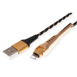 ROLINE 11.02.8923 Cable de Carga y Sincronización USB 2.0 a Lightning, 1m, Negro/Oro