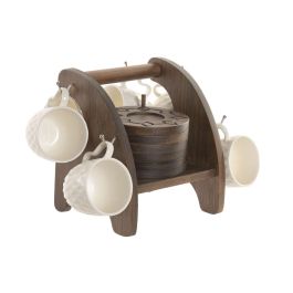 DKD Home Decor Set de 6 Tazas de Porcelana y Bambú, Colección Pengjia 25, Blanco y Marrón Oscuro, Acabado Relieve, 90ml Precio: 25.7900005. SKU: B1GCXCRHXN